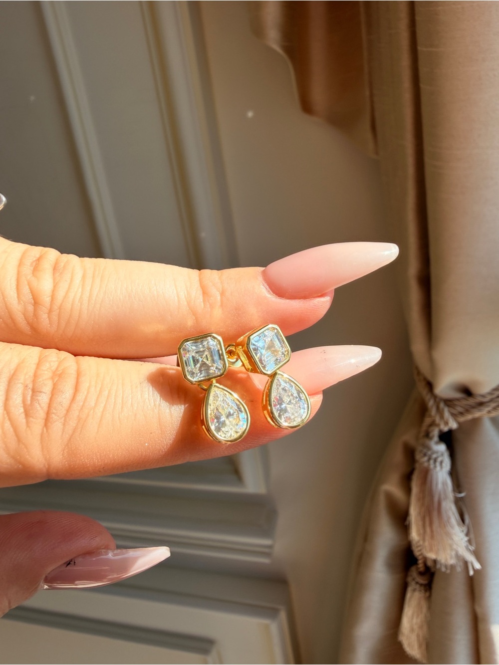 Gold Teardrop Crystal Drop Earrings